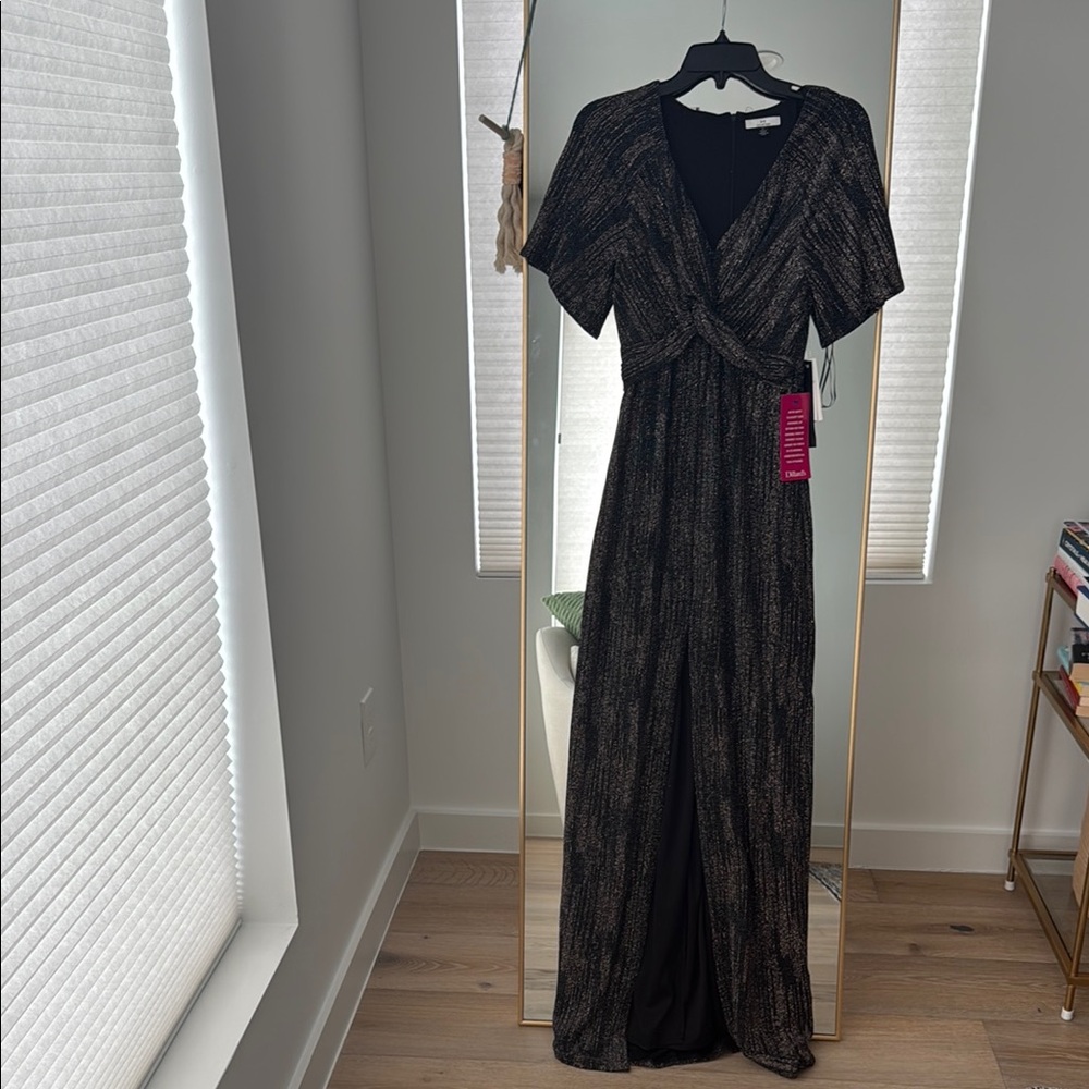 Halston Heritage Black and Gold Maxi Dress